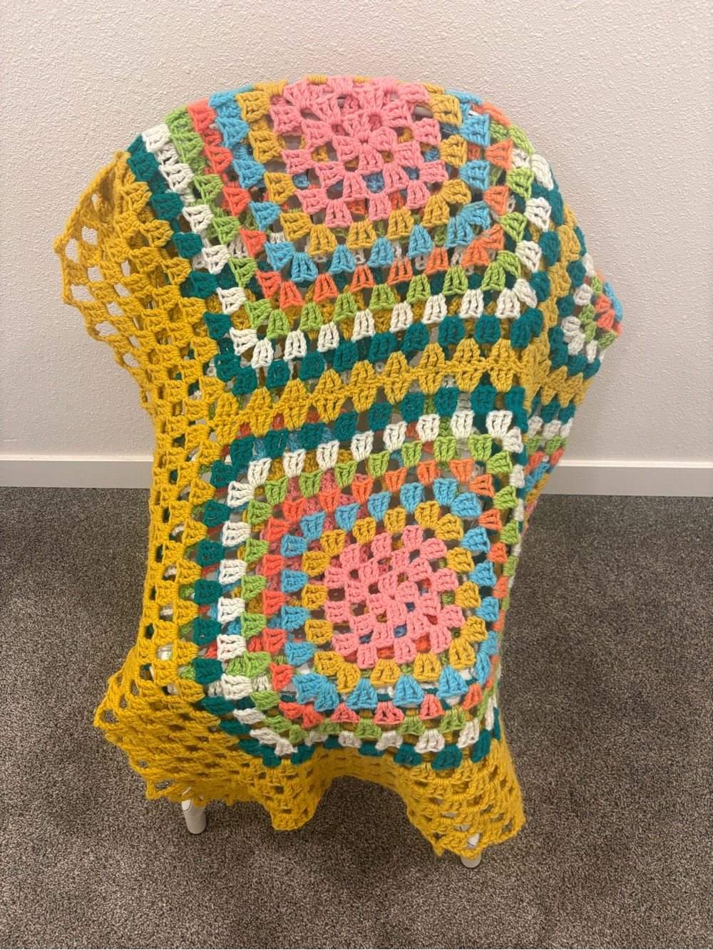 Handmade Crochet Granny Square Multicolor Colorful Throw Blanket - Picture 4 of 5